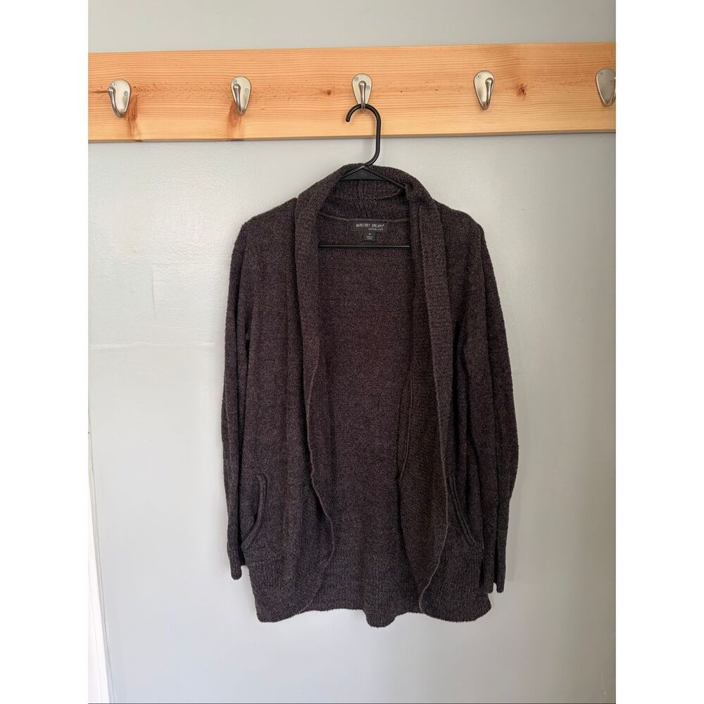 Barefoot Dreams CozyChic Lite Circle Cardigan Black Gray Pockets Size M